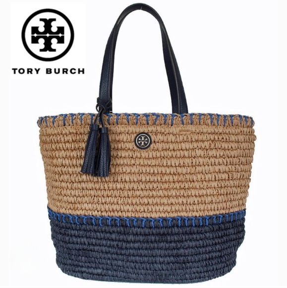 Tory Burch Handbags - Tory Burch Two-Tone Straw Tote Bag